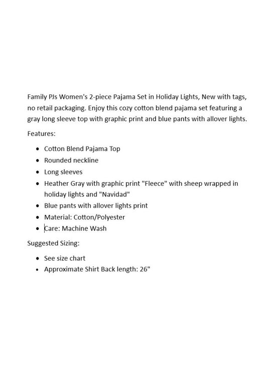 BIN Family PJs Holiday Lights Womens Pajama Set NWT - Picture 2 of 7